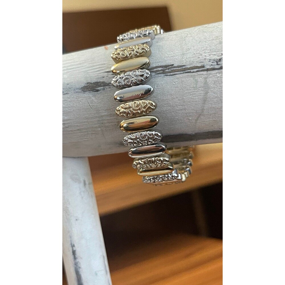 Silver & gold stretch bracelet - Picture 4 of 5